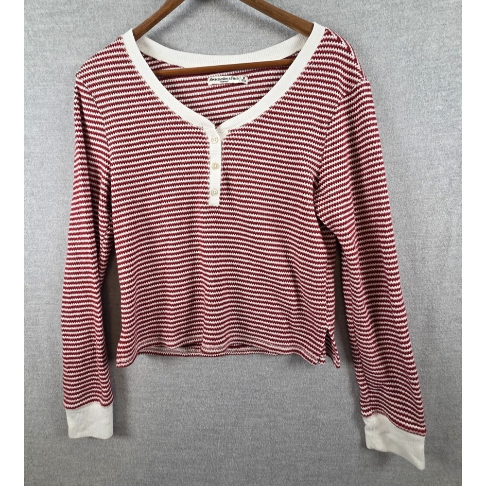 Abercrombie & Fitch Sleepwear M Crop Top Shirt Red Stripe Waldo Henley Lounge